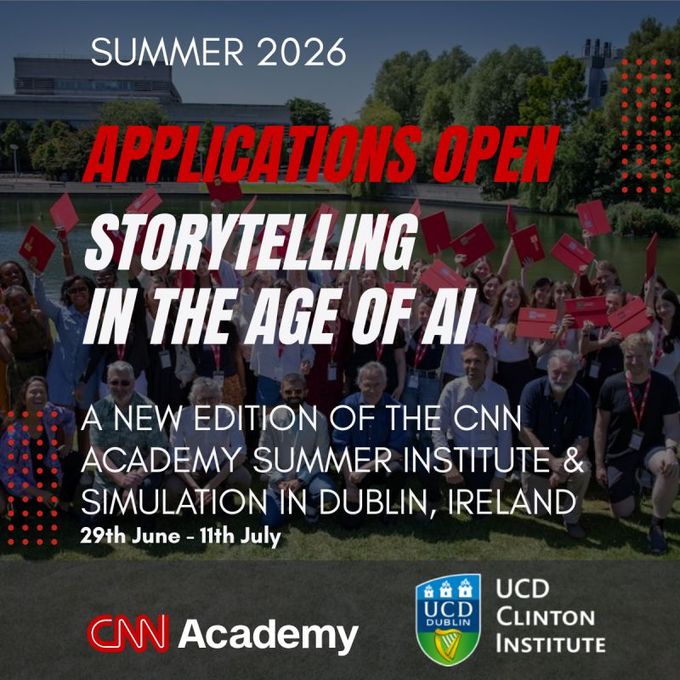 Applications are open for the 2026 CNN Academy Summer Institute & Simulation at UCD Dublin. Learn from CNN journalists and media experts how technology is reshaping storytelling. Deadline: March 31.